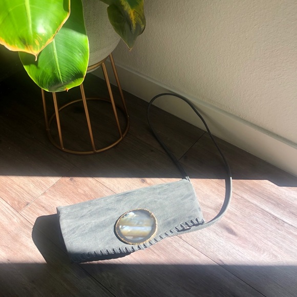 THE MIRANDA CROSSBODY Studded Leather Cowhide Messenger  Wimberly Stone Suede Leather Clutch / Crossbody Purse Clutch